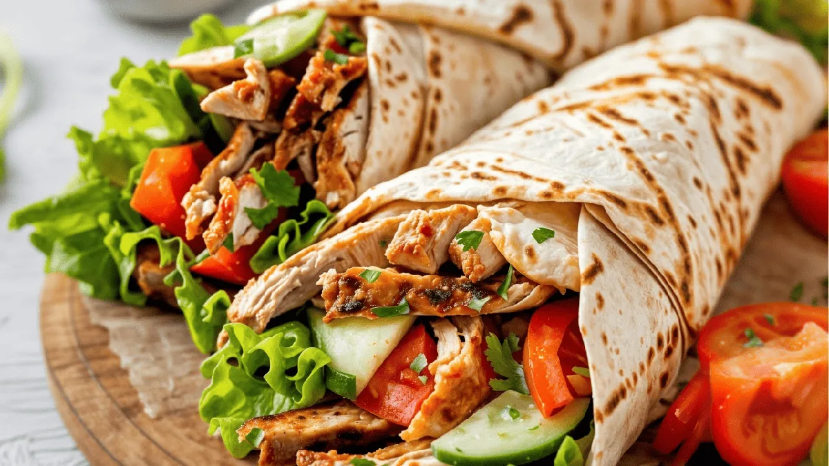 Классический рулет с курицей и овощами в тонкой лепёшке